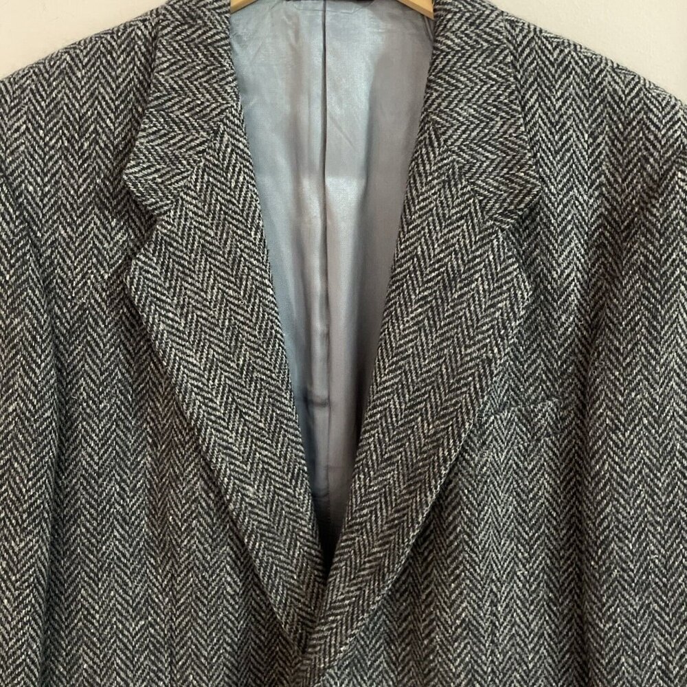 Vintage Jordache Blazer Jacket Men 42R Black Herringbone 100% Wool 90s NWOT Read - Picture 2 of 16